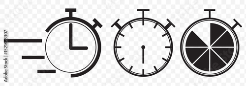Classic black stopwatch measures time efficiently, symbolizing precision and immediacy with its sleek design on Transparent Background. EPS 10.