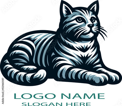 Shorthair Cat logo icon vector white background .