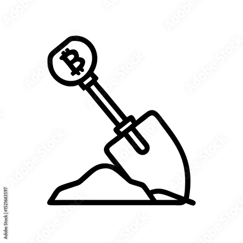 Bitcoin mining shovel icon cryptocurrency digital currency mining illustration
