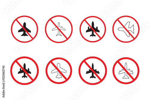 No plane sign flat line symbol set. eps10