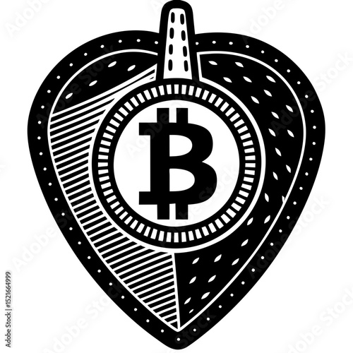 Bitcoin cryptocurrency heart shaped badge black and white design