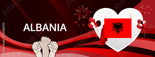 Albania Independence Day modern greeting banner. 28 November Happy National Day. Festive horizontal background with flag colors, great for carnival poster, tourism campaign, holidays flash sale