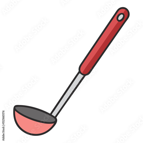Red handled kitchen ladle cooking utensil illustration