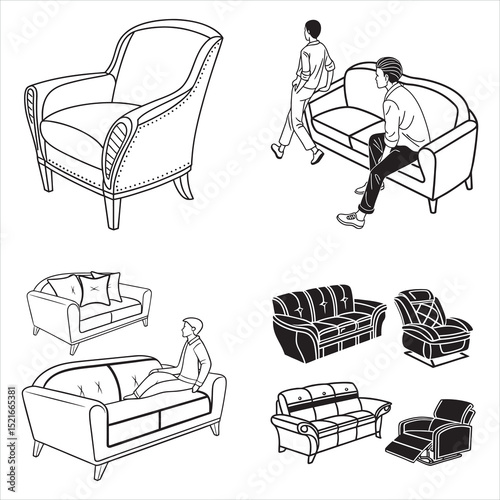 Four Stylish Armchair Designs in Vector Illustration