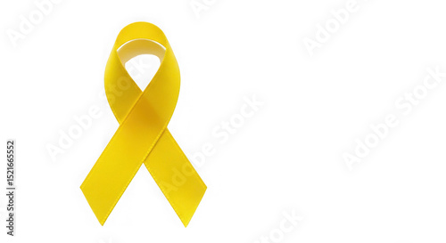 Close up of a yellow ribbon on a transparent background for support and awareness
