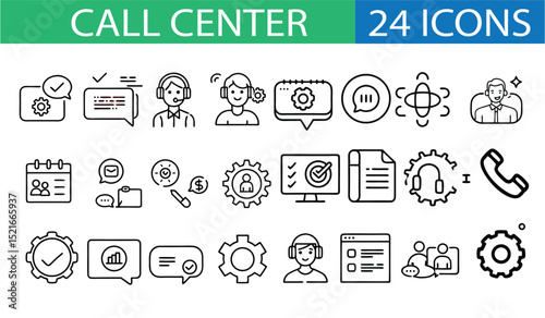 Set of twenty four call center icons representing customer service and support concepts