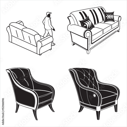 Four Stylish Armchair Designs in Vector Illustration