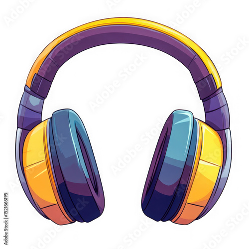 Stylish purple and yellow headphones isolated on transparent background