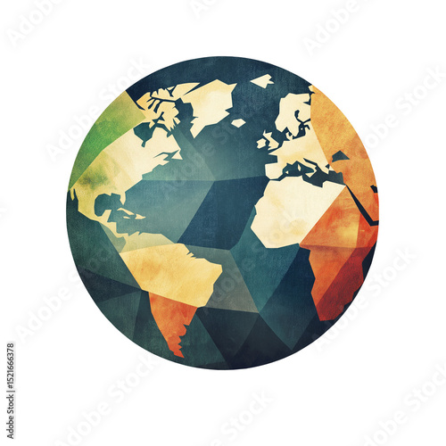 Triangle geometric Earth globe illustration with a modern polygon style. Isolated on a transparent or white background, ideal for tech, science, and global concepts.