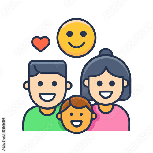 Happy family icon illustration child parents smiling together