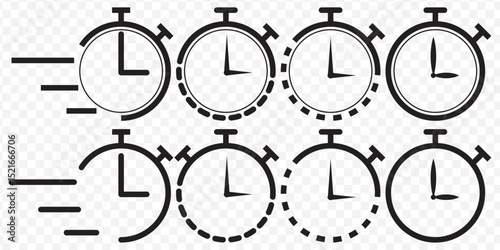 Classic black stopwatch measures time efficiently, symbolizing precision and immediacy with its sleek design on Transparent Background. EPS 10.