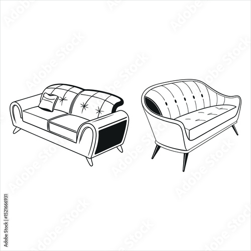 Four Stylish Armchair Designs in Vector Illustration