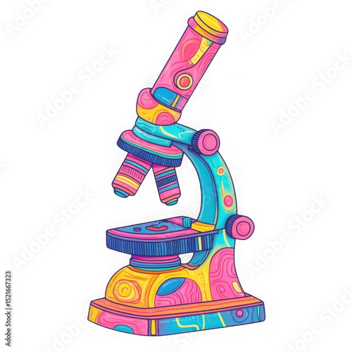 Colorful psychedelic microscope illustration isolated on transparent background