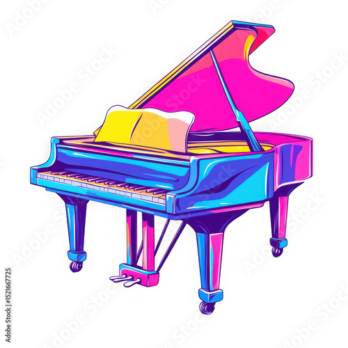 Vibrant grand piano illustration isolated on transparent background