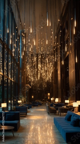 Cozy Modern Lounge With Ambient Lighting on a Serene Evening.