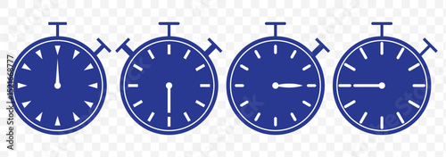 Stopwatch flat style Blue vector isolated on Transparent Background. EPS 10.