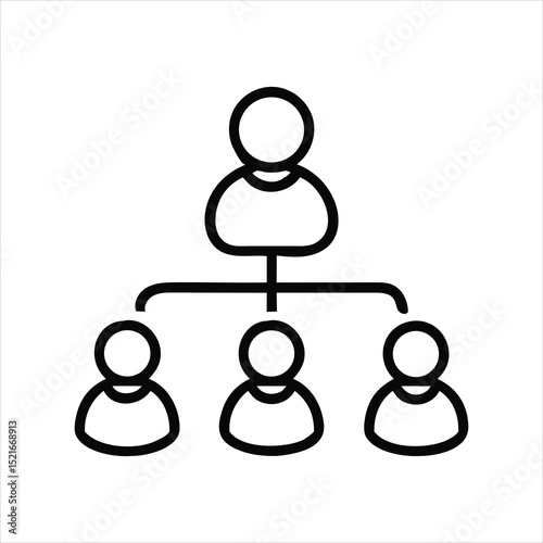 Organization Chart Icon Depicting Hierarchy and Reporting Structure in Black Outline