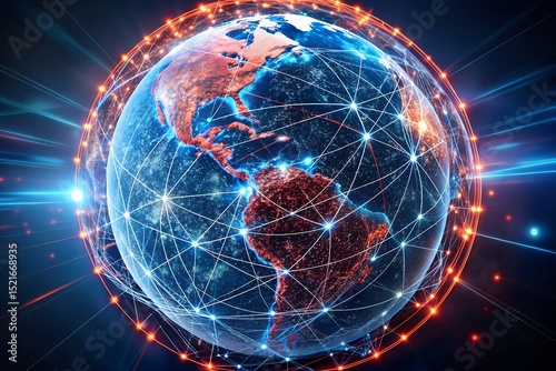 3D Digital Earth Globe with Nmap Scan Network Visualization – 8K Render