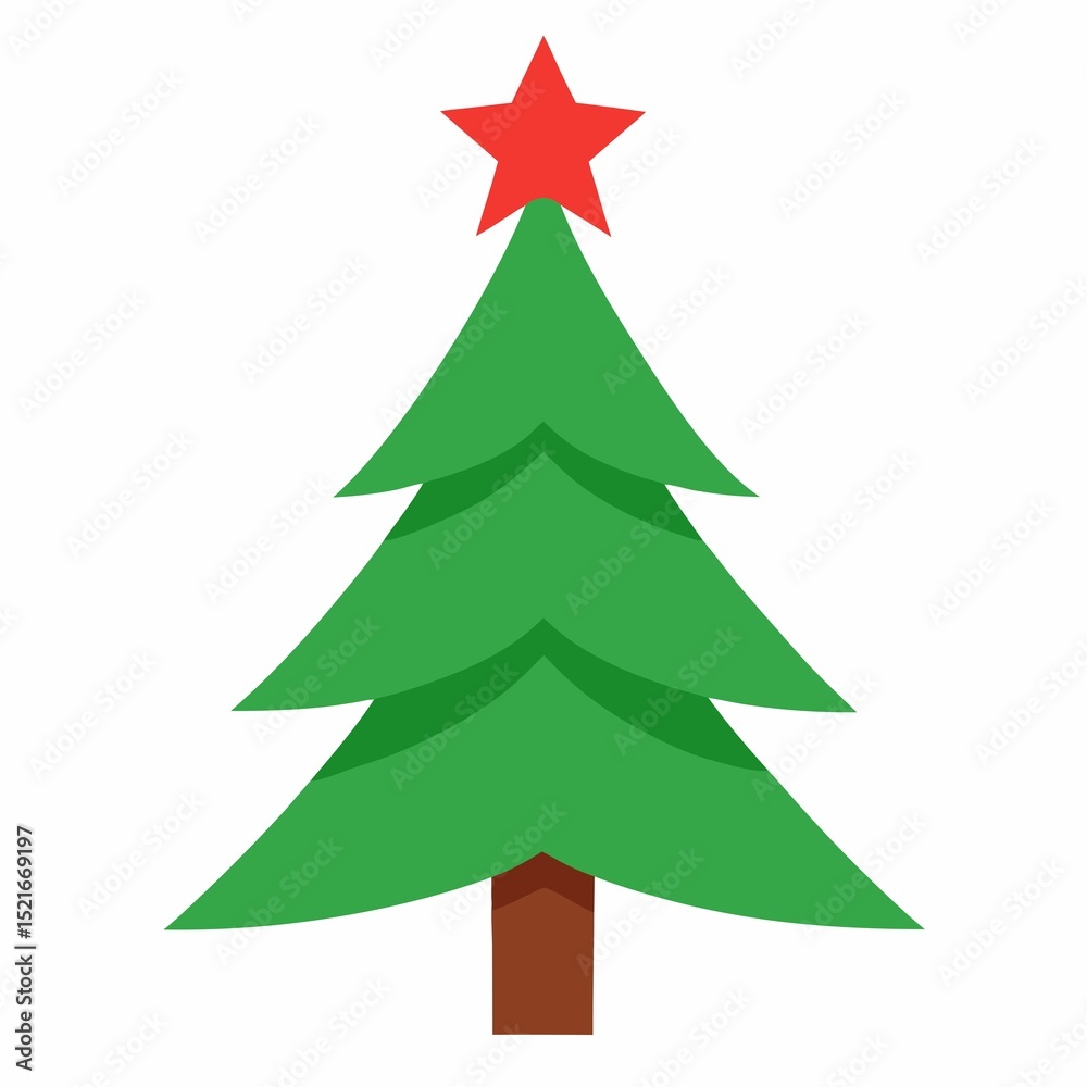 Fototapeta premium Simple Christmas Tree Illustration with a Red Star on Top