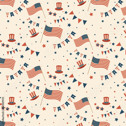 Pattern 4th of July, Uncle Sam hat and flag America.