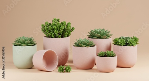 Wallpaper Mural Eco Friendly Succulents in Recycled Plastic Pots - Sustainable home decor, showcasing eco-conscious living, natural beauty, minimalist design, and recycled materials Torontodigital.ca