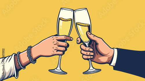 Couple Toasting With Cocktails – Celebration and Cheers Stock Illustration for Events and Lifestyle