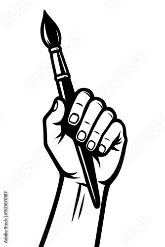 Hand Holding Up Paintbrush Icon - Symbol of Art, Creativity, and Painting