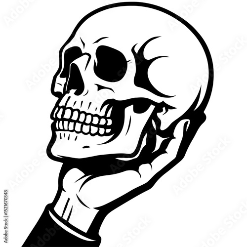 Human Hand Holding Skull Icon - Symbol of Mortality, Thought, and Hamlet Concept