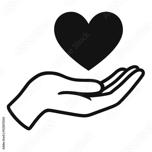 Open Hand Cupping Heart Shape Icon - Symbol of Love, Care, and Support