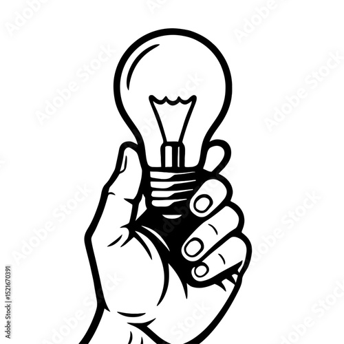 Hand Holding Classic Light Bulb Icon - Symbol of Idea, Innovation, and Creativity