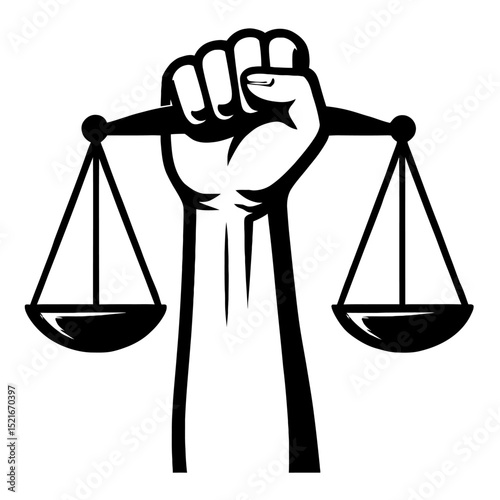 Clenched Fist Holding Scales of Justice Icon - Symbol of Equality, Law, and Human Rights