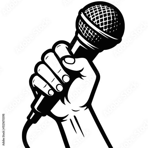 Strong Hand Holding Microphone Icon - Symbol of Performance, Music, and Public Speaking