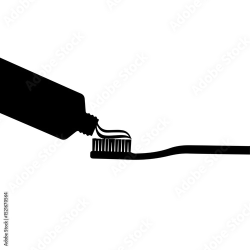 Toothbrush and toothpaste tube silhouette. Simple dental hygiene illustration showing toothbrush with toothpaste. Clean design concept for dental clinic brochures, posters or website banners.