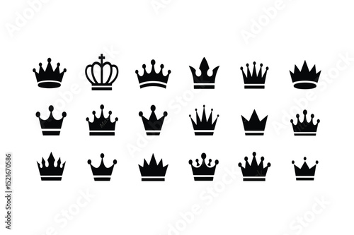 Vector crown icon set with vintage royal design elements for labels and logos