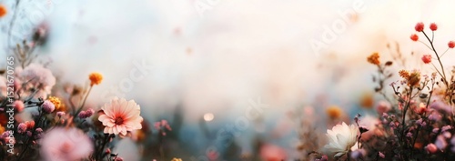 Vibrant Wildflowers in Bloom at Sunrise Creating a Peaceful Nature Setting