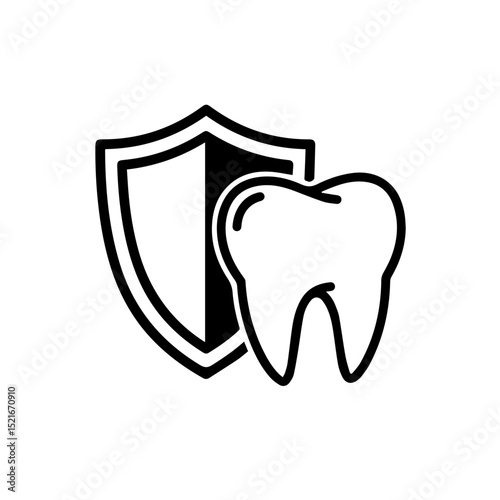 Dental shield icon, protecting tooth health. Strong shield and healthy tooth symbol.  Dental protection concept for clinic brochures, website banners, or dental hygiene campaigns.