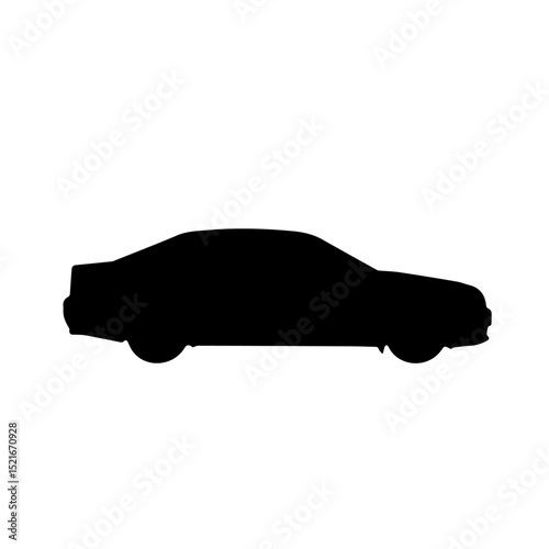 Car silhouette, sedan profile view. Simple black car shape, side view illustration. Minimalist car design, perfect for automotive logos, or dental clinic branding.