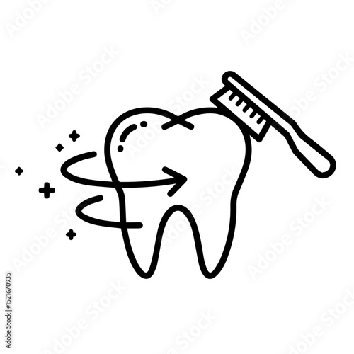 Clean tooth brushing illustration. Clean teeth concept with toothbrush and sparkling clean tooth.  Brushing teeth illustration for dental clinic brochures, websites,