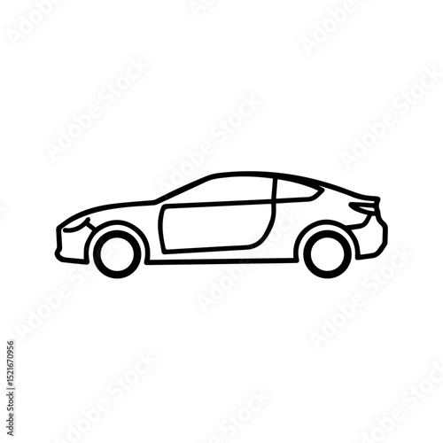 Coupe car side view illustration. Simple line art drawing of modern sports car.  Clean coupe design perfect for automotive brochures or dental office decor.
