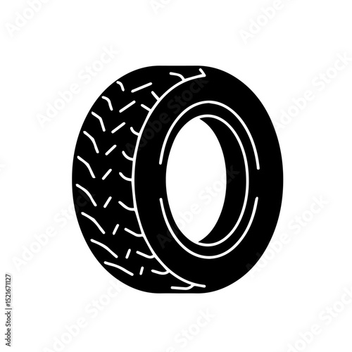 New car tire, robust and durable black rubber tire, perfect for car repair shops. This tire image is ideal for showcasing automotive parts or dental services.