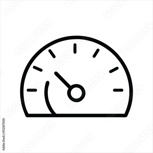 Simple Black and White Speedometer Icon with Needle and Scale Marks