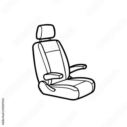 Comfortable car seat with armrests and headrest. Car seat design includes durable fabric upholstery and ergonomic support.