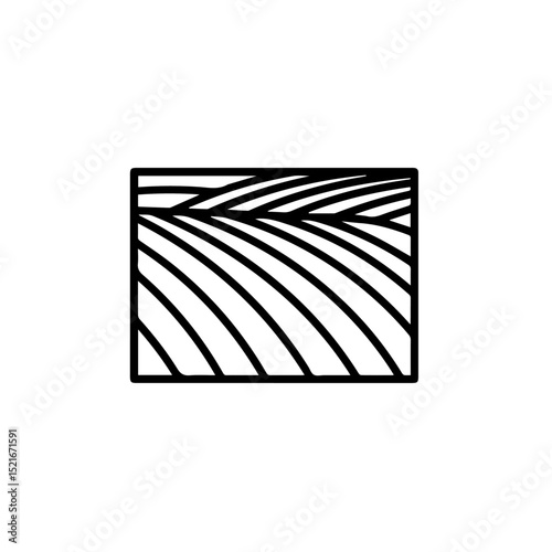 Abstract farmland illustration. Linear art depicting rolling fields and horizon. Simple graphic design perfect for branding garden accessories or car accessories.