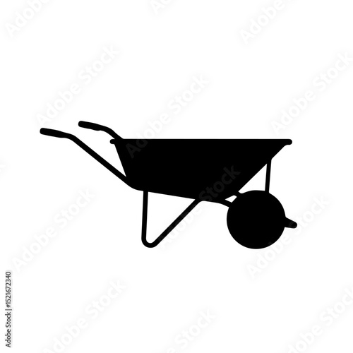 Wheelbarrow icon for gardening or construction projects. Simple wheelbarrow illustration for website, app, or brochure.