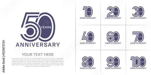 Anniversary set design with double line number. purple color for celebration event