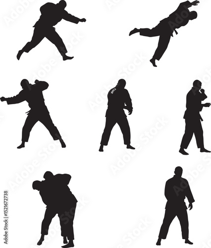  Judo sports silhouette art white color background