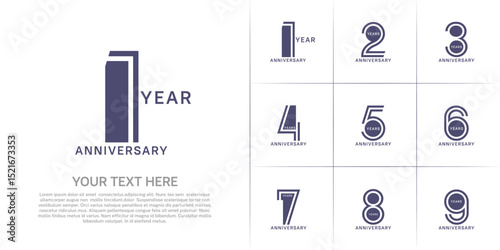 Anniversary set design with double line number. purple color for celebration event