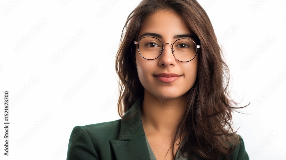 Obraz premium perfectly composed portrait of a businesswoman wearing glasses and a sleek green suit 
