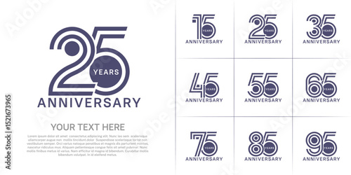 Anniversary set design with double line number. purple color for celebration event