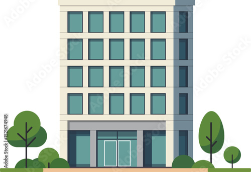 Urban Commercial Building Surrounded by Trees – Eco-Friendly City Design